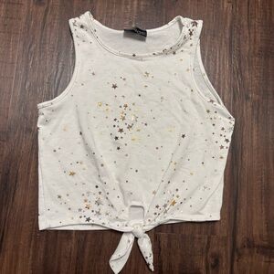 Chic 2 Chic White Tank Top Gold Stars with Front Tie girls L